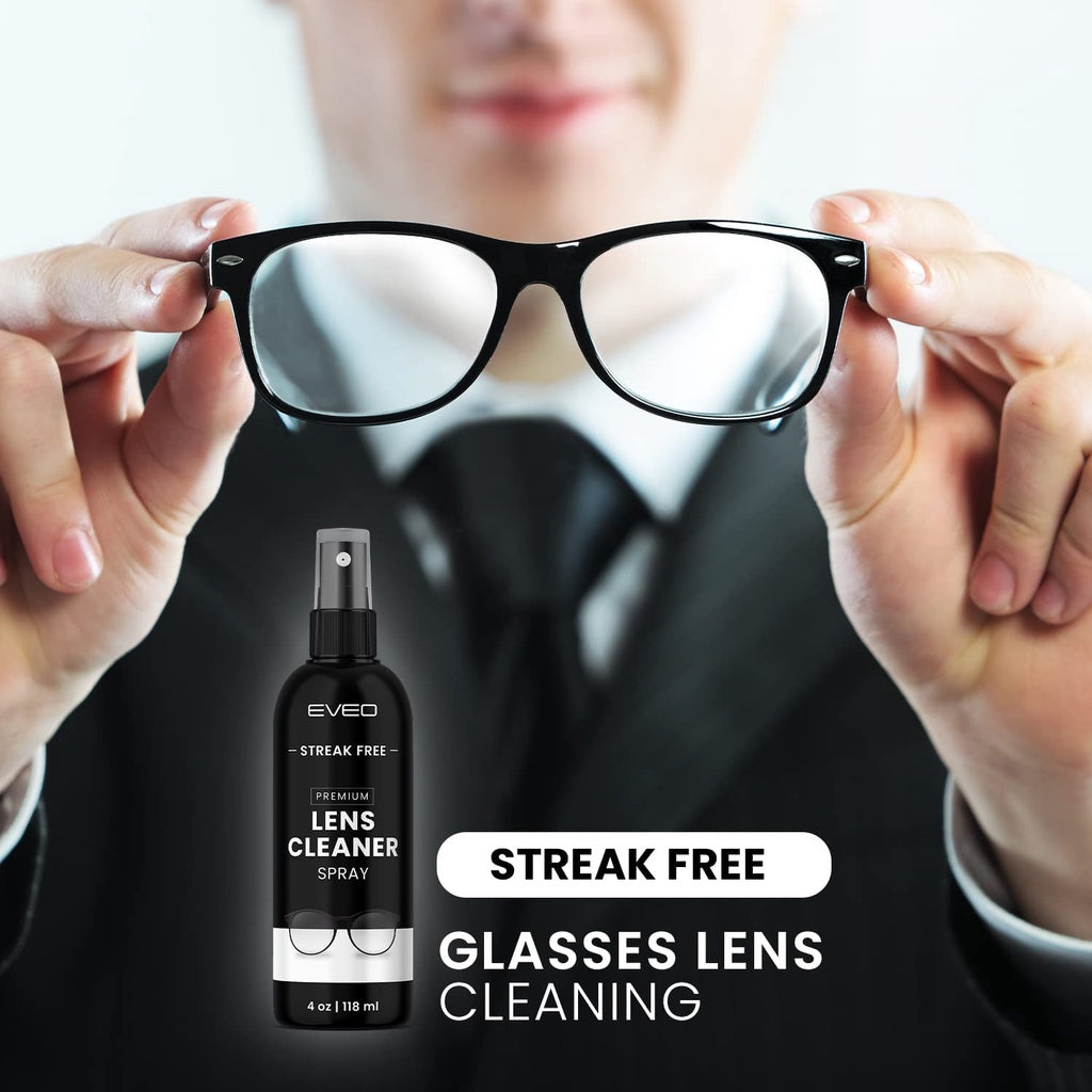 Eveo Lens Cleaner Streak Free 2 Sets of 4 Oz (118ml) Bottles and Microfiber Cloth