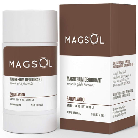 MAGSOL Magnesium 100% Natural Deodorant for Men & Women, Sandalwood, 3.2 oz. / 95g