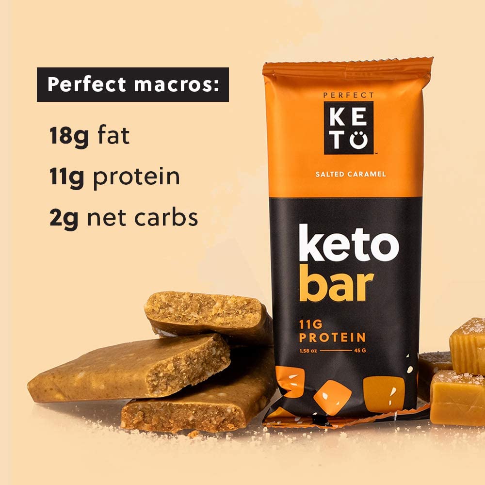 Perfect Keto Bars - Salted Caramel - 1 Bar: 3g Net Carbs, 19g Fat, 11g protein - Keto Diet Food Dessert