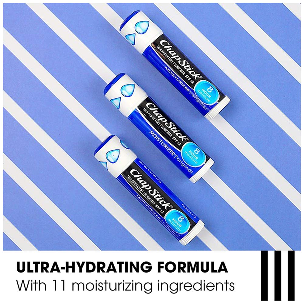 ChapStick Lip Moisturizer (Original, Cool Mint & Black Cherry Flavors, 0.15 Ounce, 3 Sticks) and Skin Protectant Lip Balm Tube, Sunscreen, SPF 15