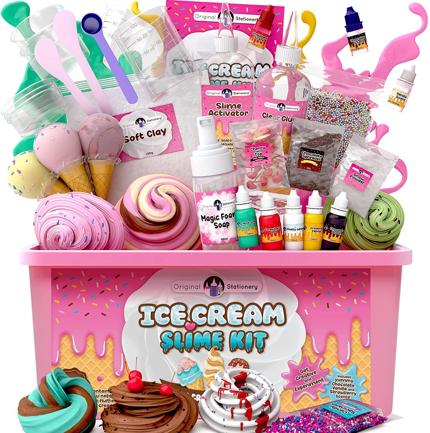 Original Stationery Ice Cream Slime Kit with Chocolate, Vanilla & Strawberry Scent (CLAY NOT INCLUDED)