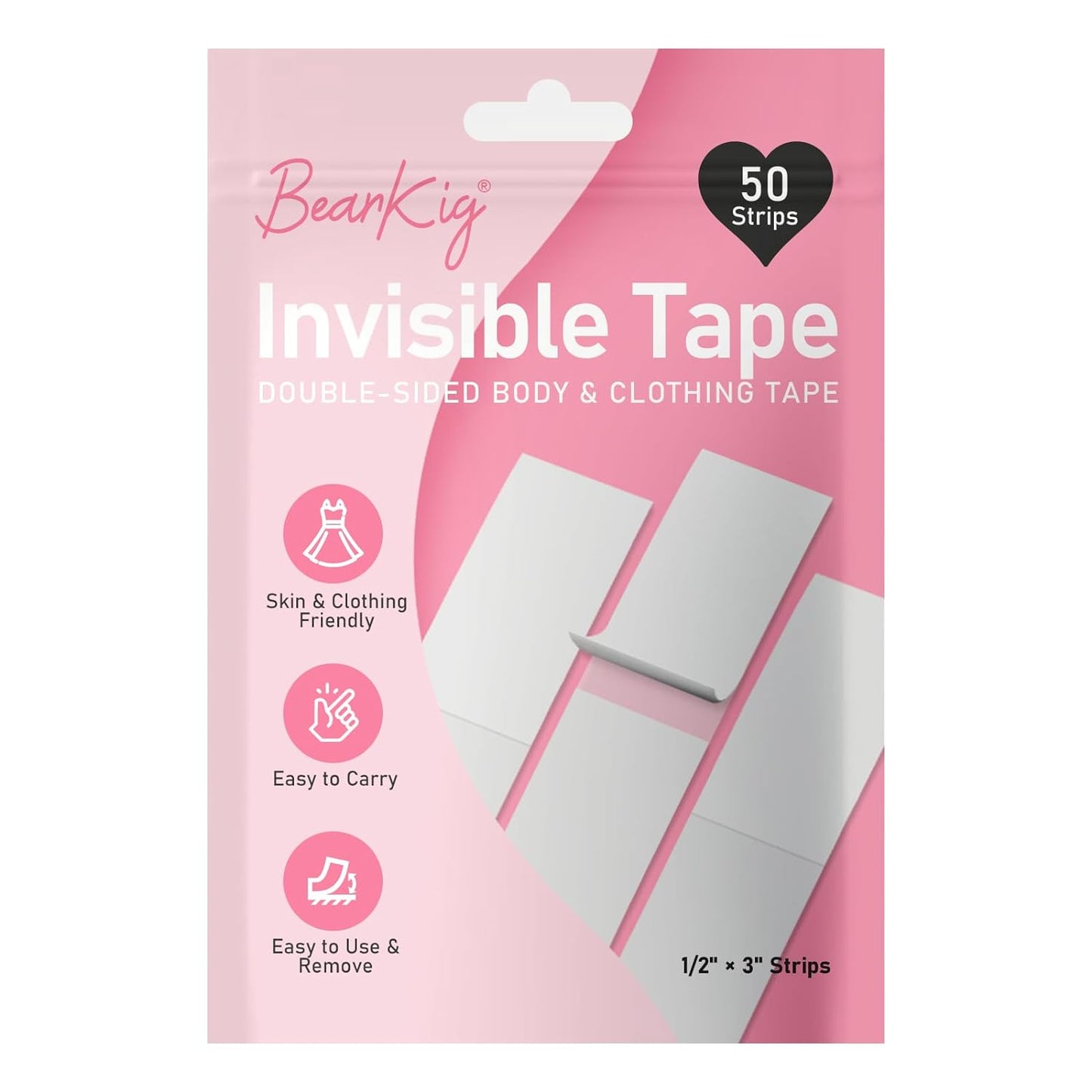 Invisible Tape Double-Sided Body And Clothing Tape 1/2" x 3" - 50 Strips