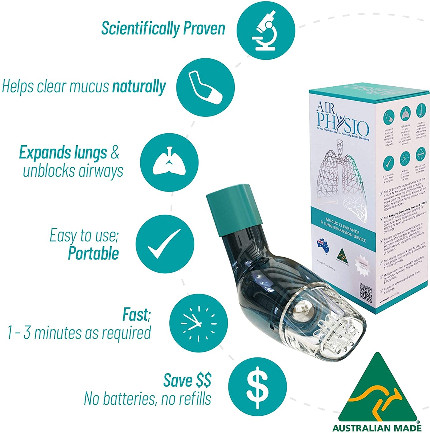 AirPhysio Mucus Clearance And Lung Expansion Device Positive Expiratory Pressure (PEP)