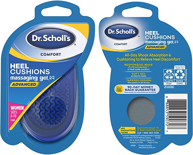 Dr. Scholl's HEEL CUSHIONS with Massaging Gel Advanced, (for Women's 6-10) 1 Pair PACKAGING MAY VARY
