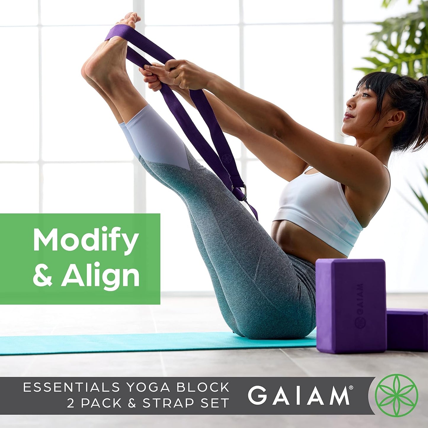 Gaiam Yoga Strap + 2 Block Guide Alignment - 8 inch Strap