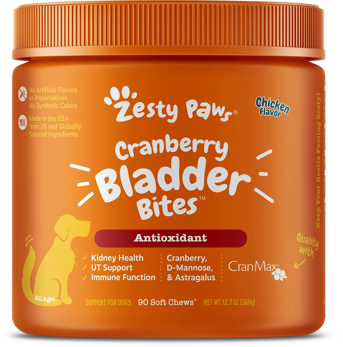 Zesty Paws Cranberry Bladder Bites Antioxidant | Chicken Flavor - 90 Soft Chews