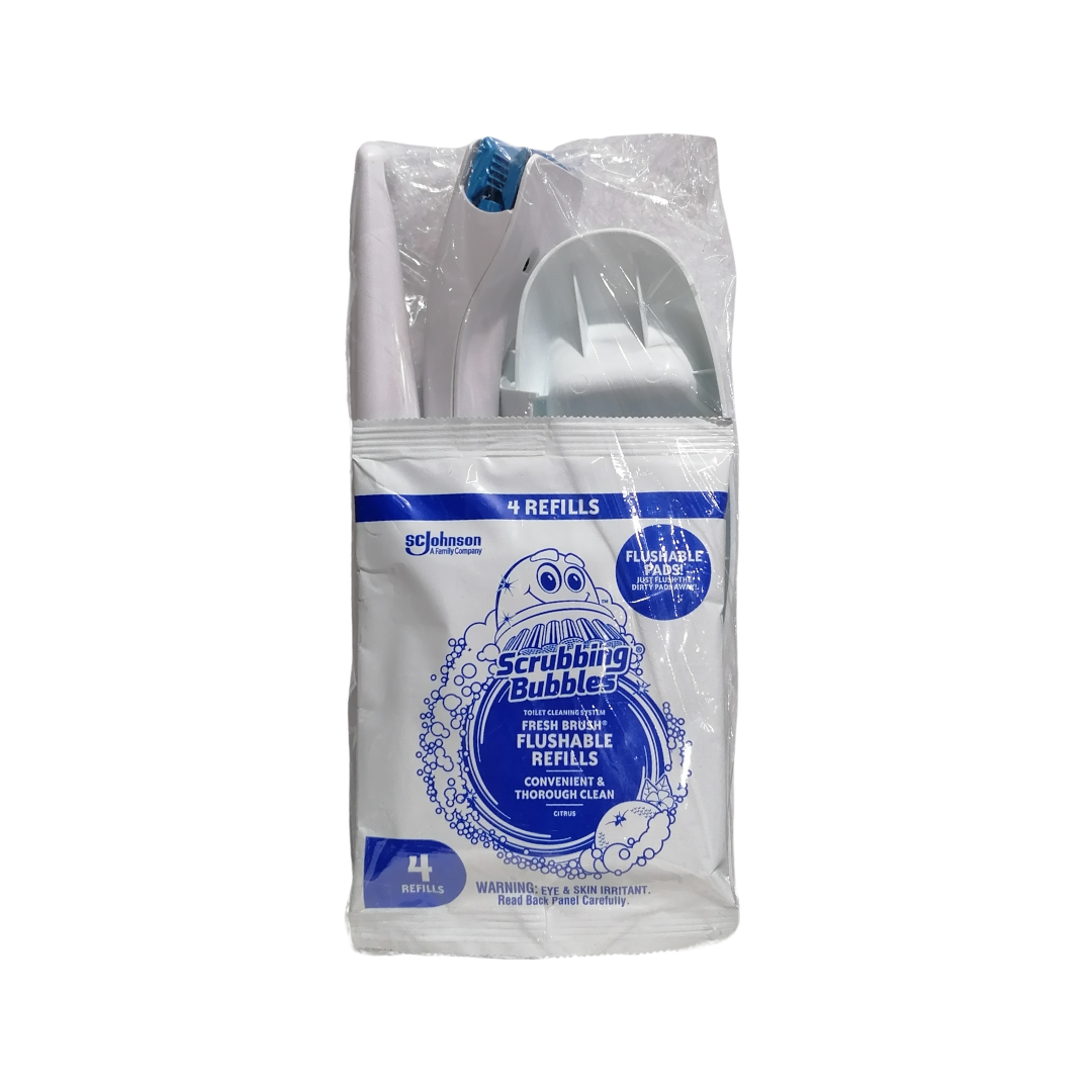 SC Johnson Scrubbing Bubbles Toilet Cleaning System Citrus Scent (1 Wand, 4 Pads, 1 Stand)