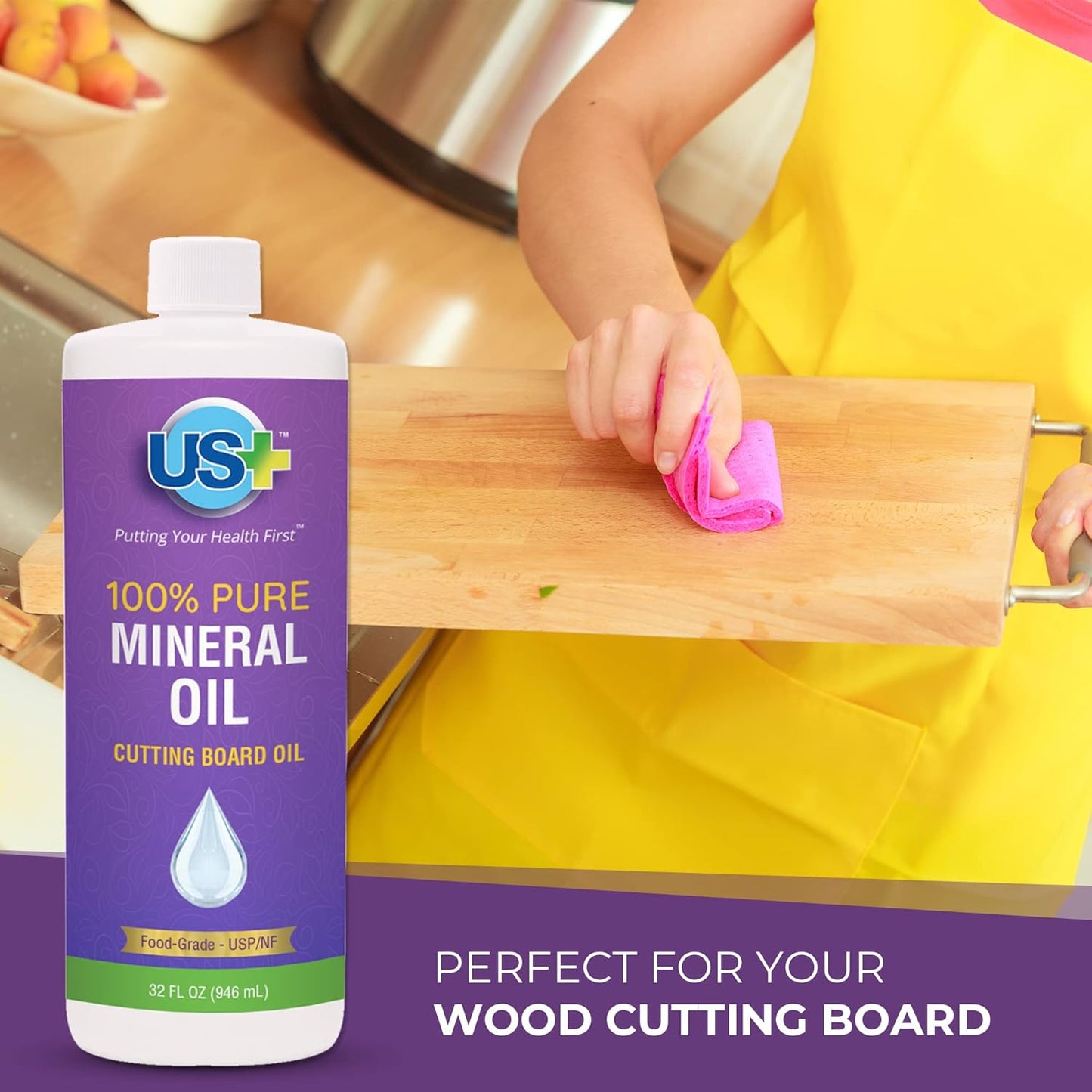 USplus 100% Pure Mineral Oil, Cutting Board Oil, Food-Grade, 946 ml / 32 fl oz