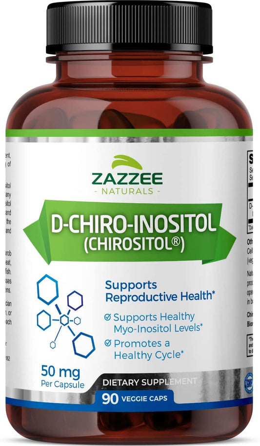 Zazzee D Chiro Inositol 50 mg Per Capsule Dietary Supplement 90 Veggie Capsules