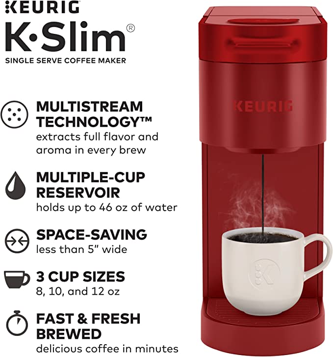 Keurig K-Slim Coffee Maker, Single Serve K-Cup Pod Coffee Brewer, Multistream Technology, Scarlet Red 2.96 kg