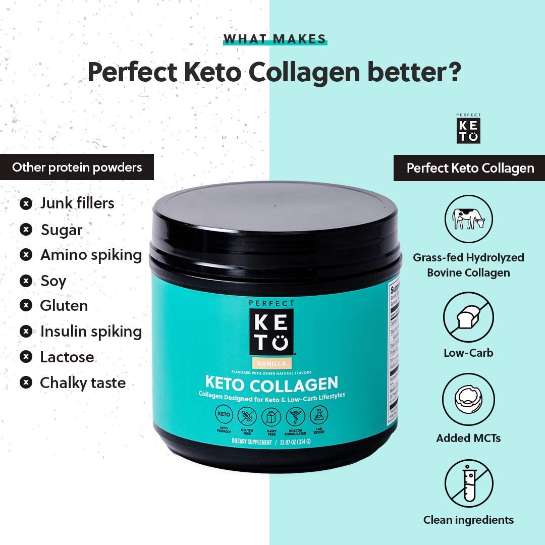 Perfect Keto Vanilla Protein Powder: Keto Collagen Peptides (314g)