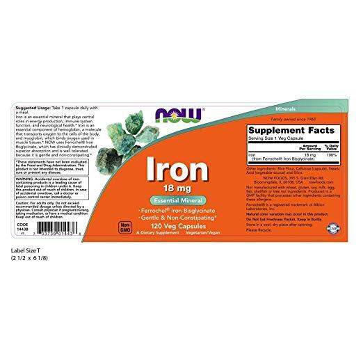 Now Iron 18 mg, Essential Mineral 120 Veg Capsules