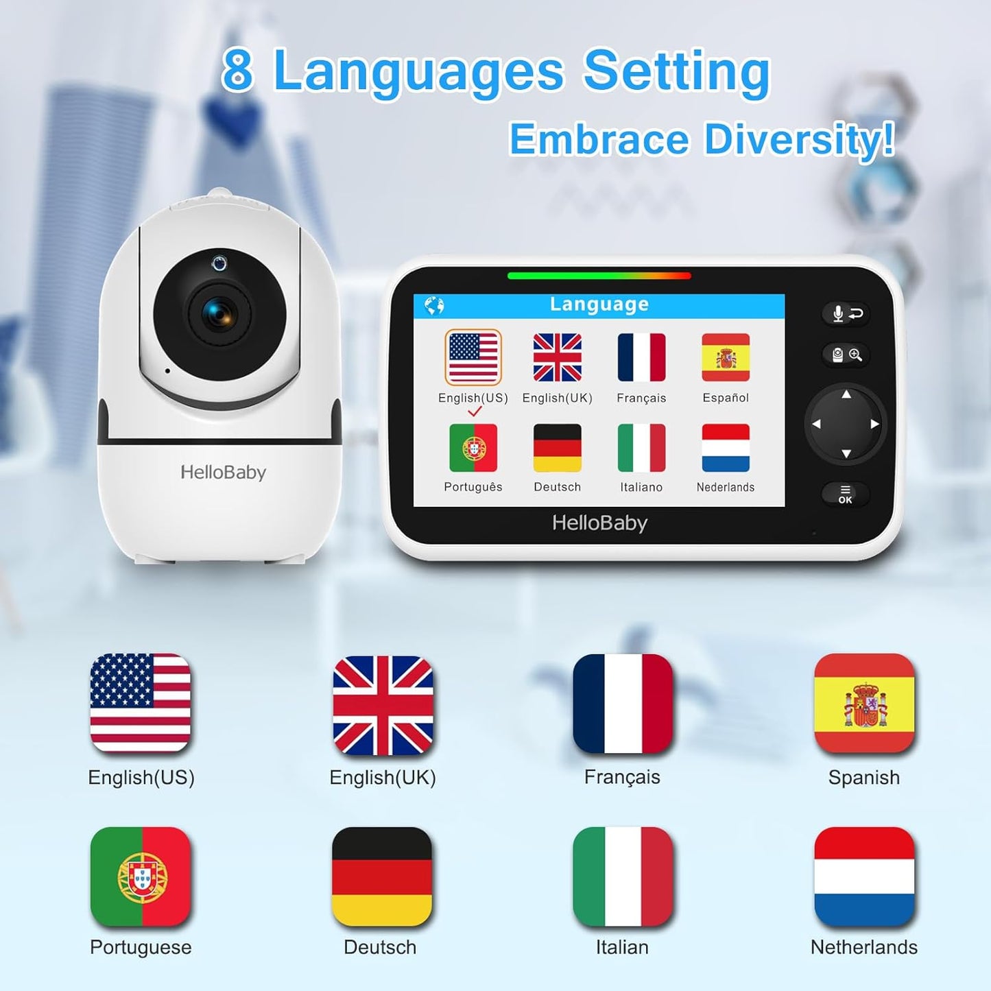 HelloBaby 2.4 GHz Digital Wireless Video Baby Monitor (Pro) 5.0 Inch TFT LCD