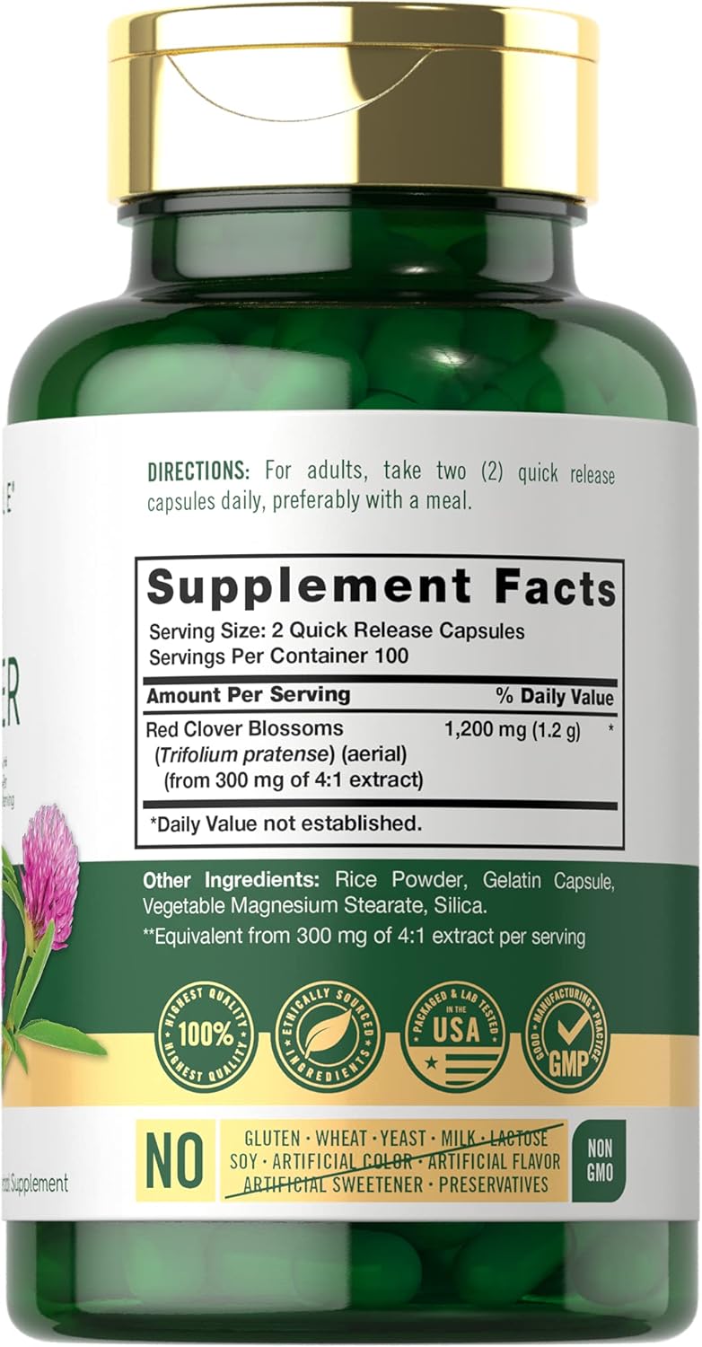 Carlyle Red Clover 1200mg Herbal Supplement 200 Capsules