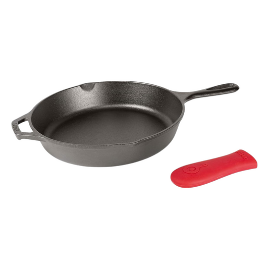 Lodge 12 Inch Seasoned Cast Iron Skillet with Silicone Handle Holder