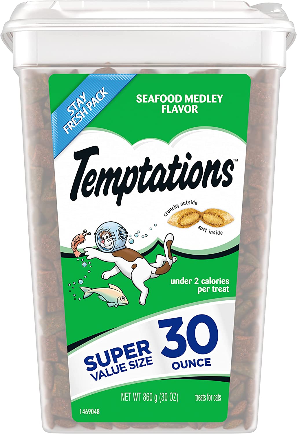 Temptations Crunchy Outside and Soft Inside Treats For Cats Seafood Medley Flavor 30Oz / 850g