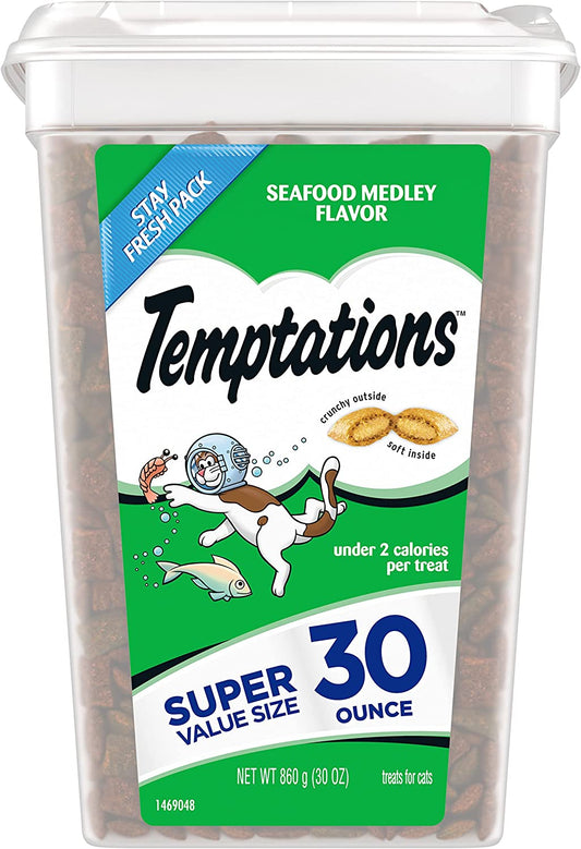 Temptations Crunchy Outside and Soft Inside Treats For Cats Seafood Medley Flavor 30Oz / 850g