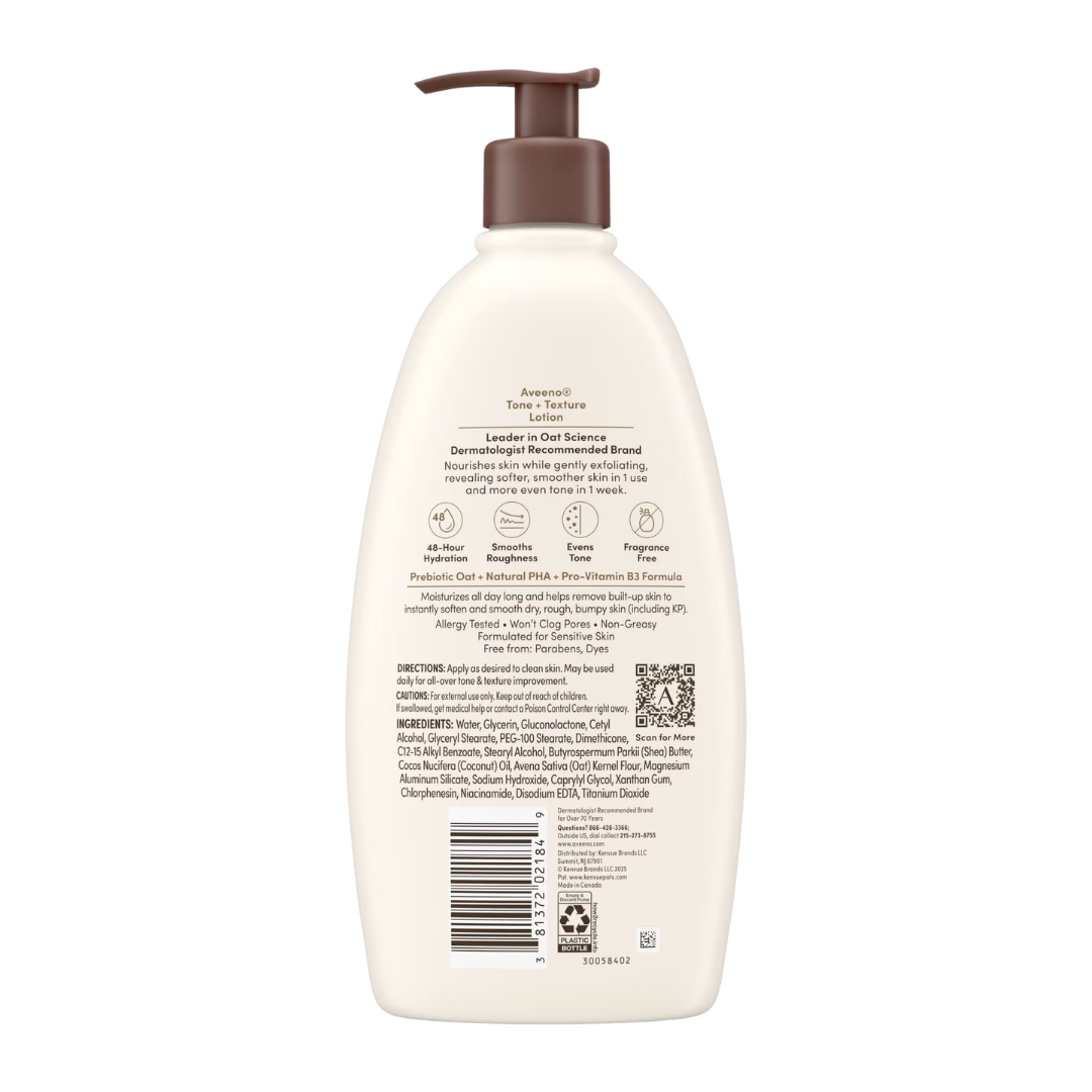 Aveeno Tone + Texture Lotion for Sensitive Skin, 18 oz / 532 ml
