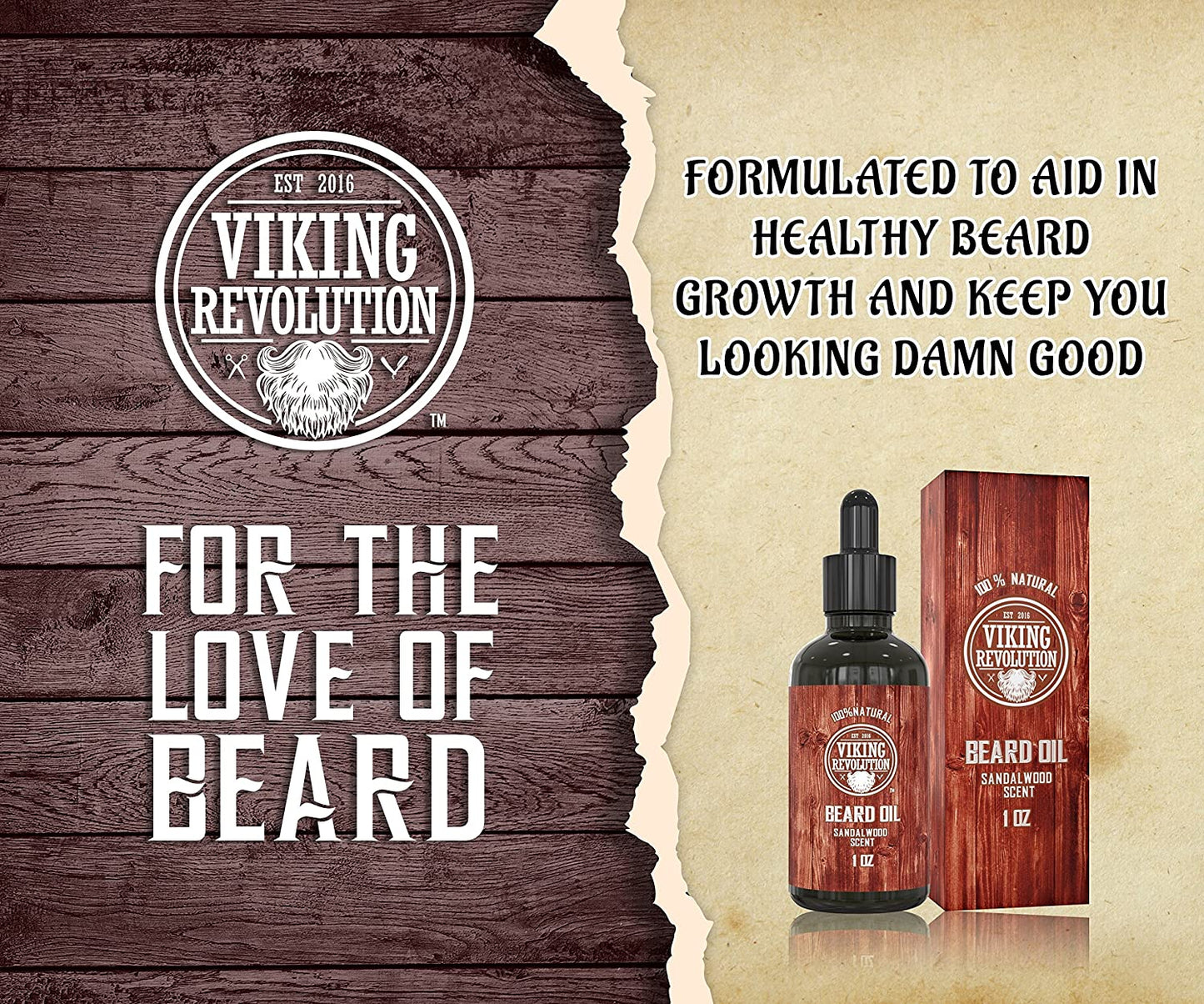 Viking Revolution Beard Oil Conditioner, All Natural Sandalwood Scent (1 oz)