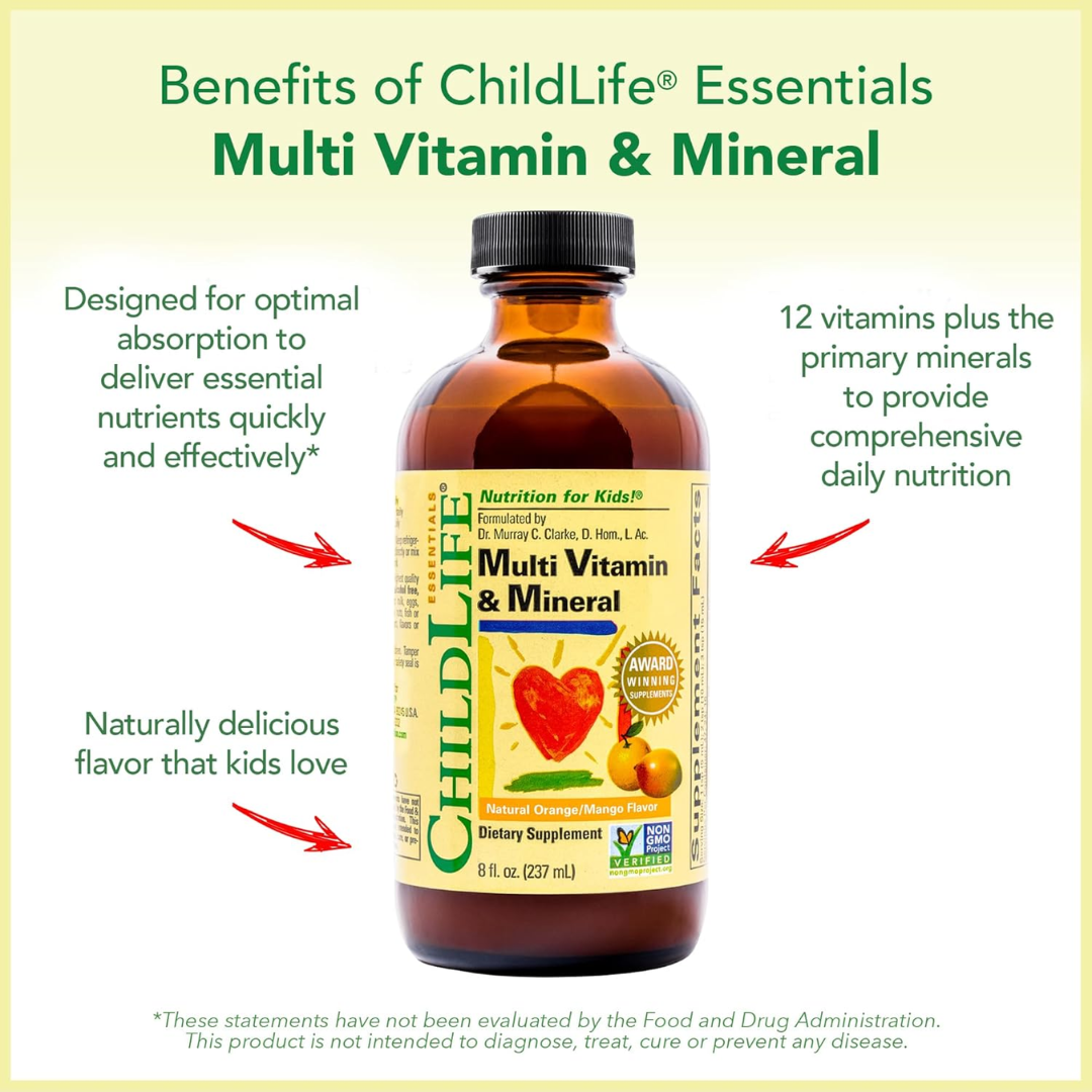 ChildLife Multi Vitamin & Mineral Orange/Mango Flavor for Kids, 8 oz / 237 ml