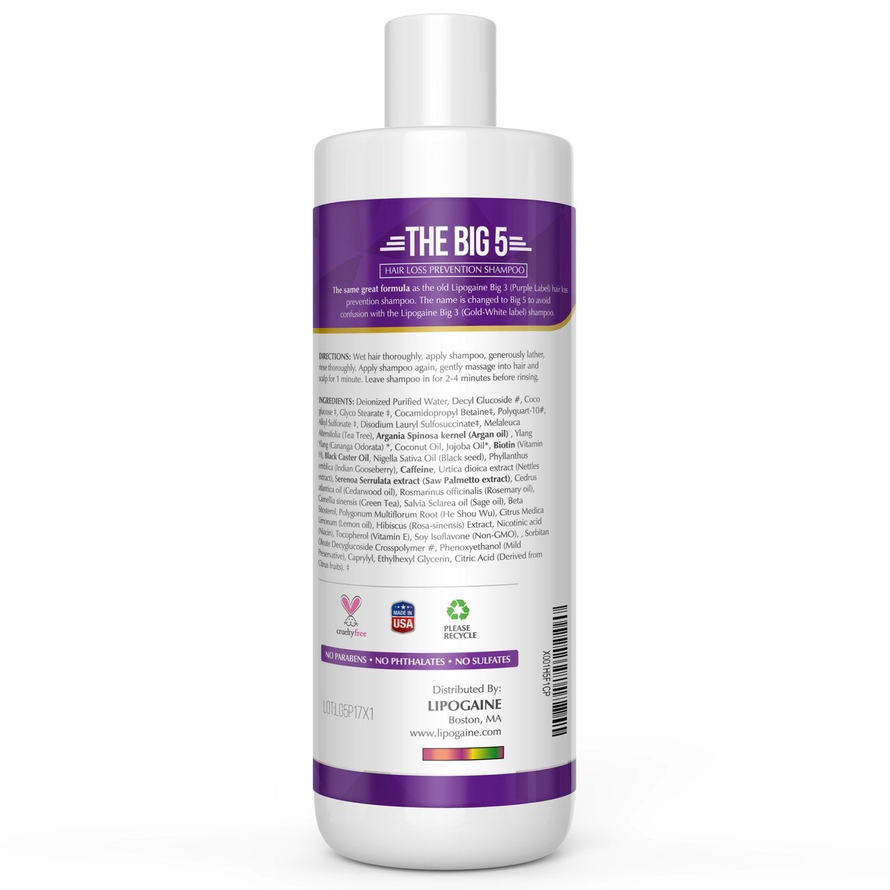 Lipogaine The Big 5 Hair Rejuvenating Shampoo for All Hair Types, Men and Women 236 ml / 8 fl oz