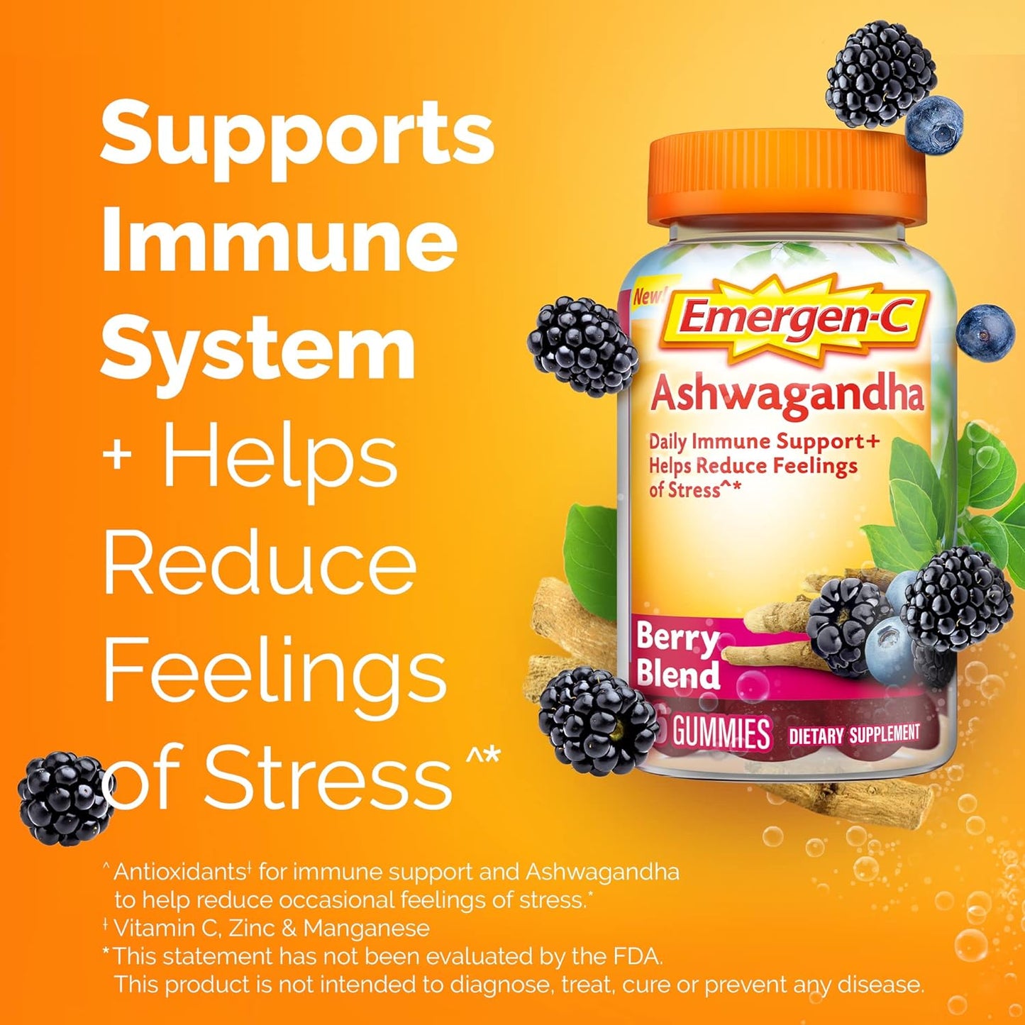 Emergen-C Ashwagandha Daily Immune Support, Berry Blend (36 Gummies)