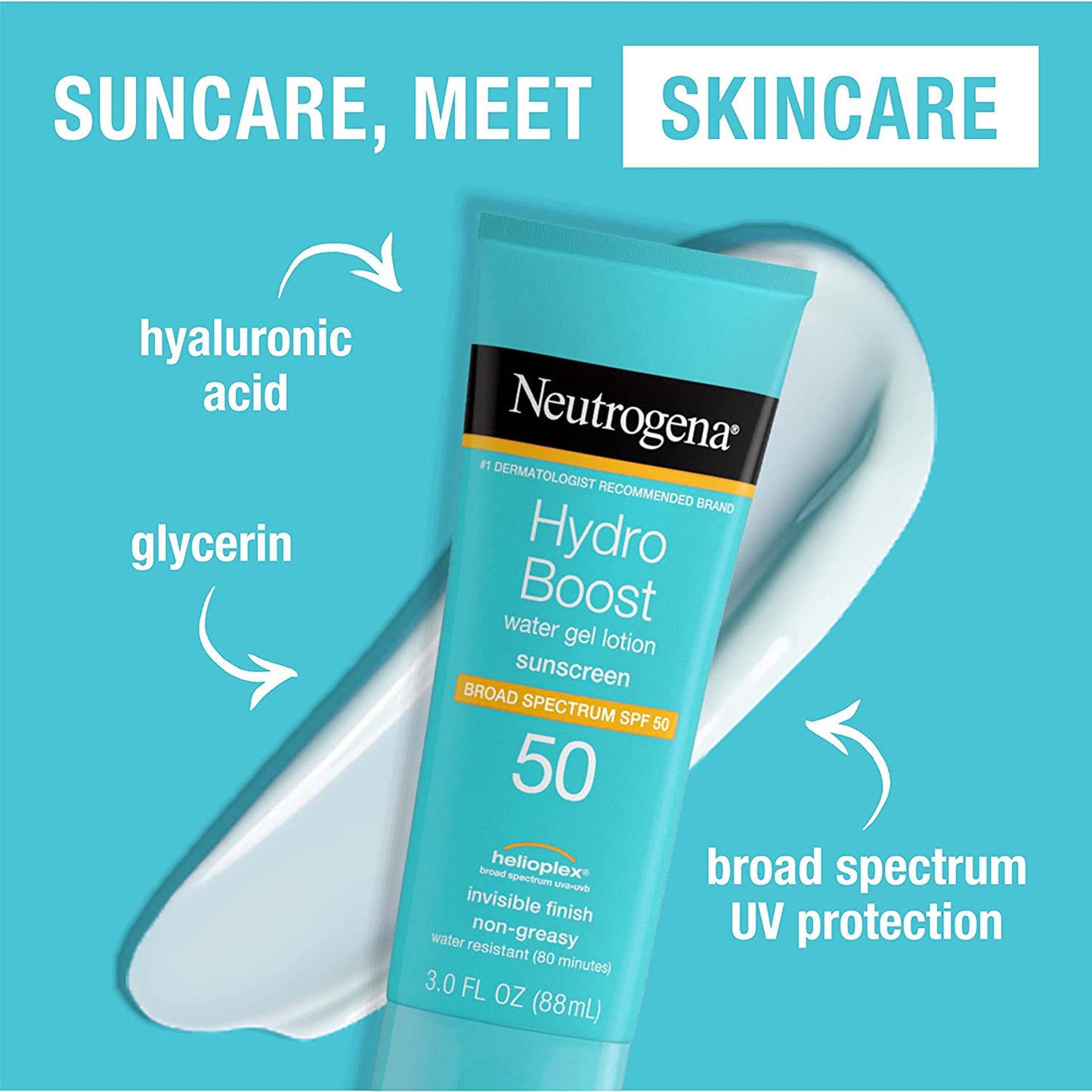 Neutrogena Hydro Boost Water Gel Lotion Sunscreen Invisible Finish Broad Spectrum SPF 50 - 88ml