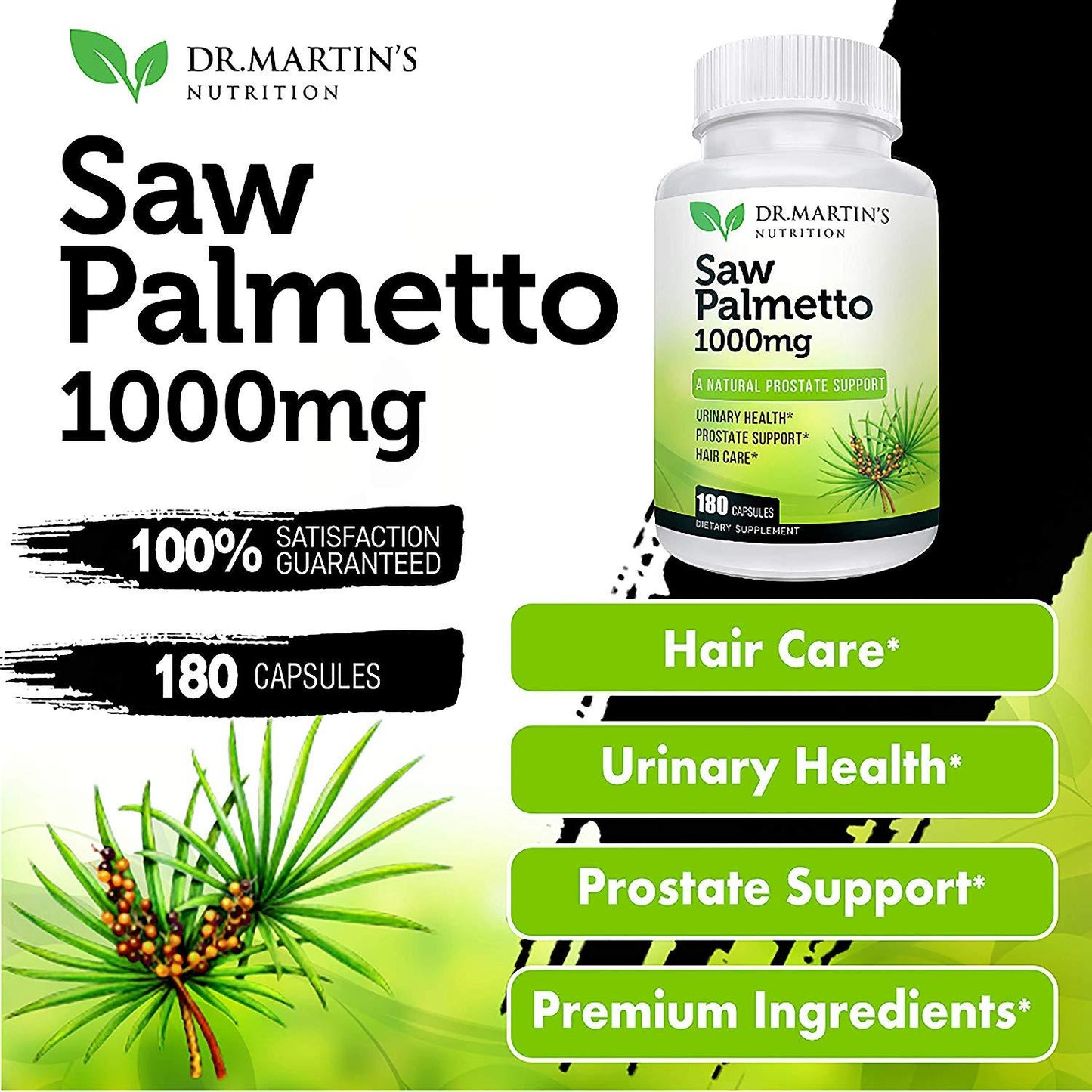 Dr. Martin's Saw Palmetto Natural Prostate Support 1000mg per serving, 180 Capsules