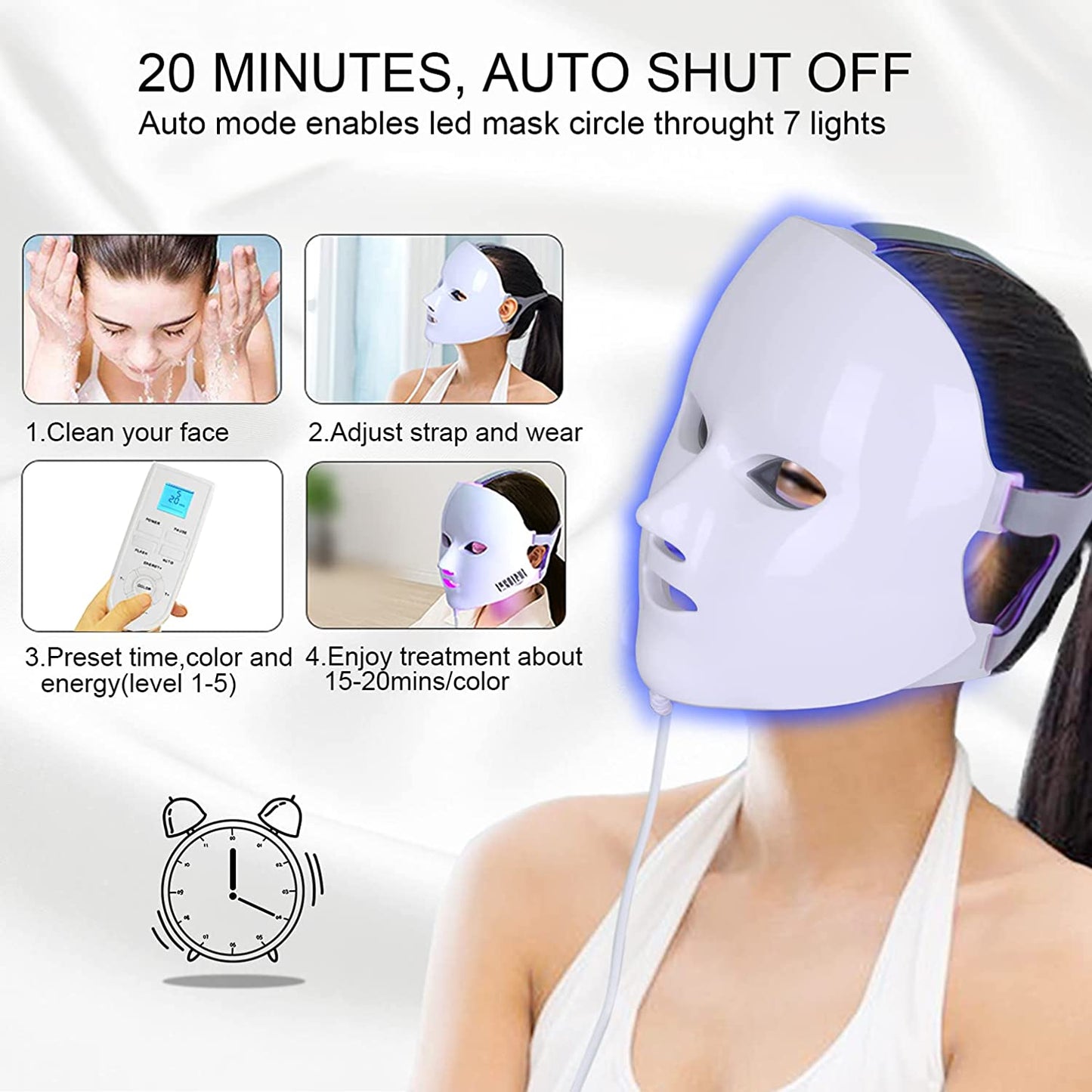 NEWKEY LED Facial Skin Care Beauty Mask Light Therapy for Acne & Wrinkle Reduction