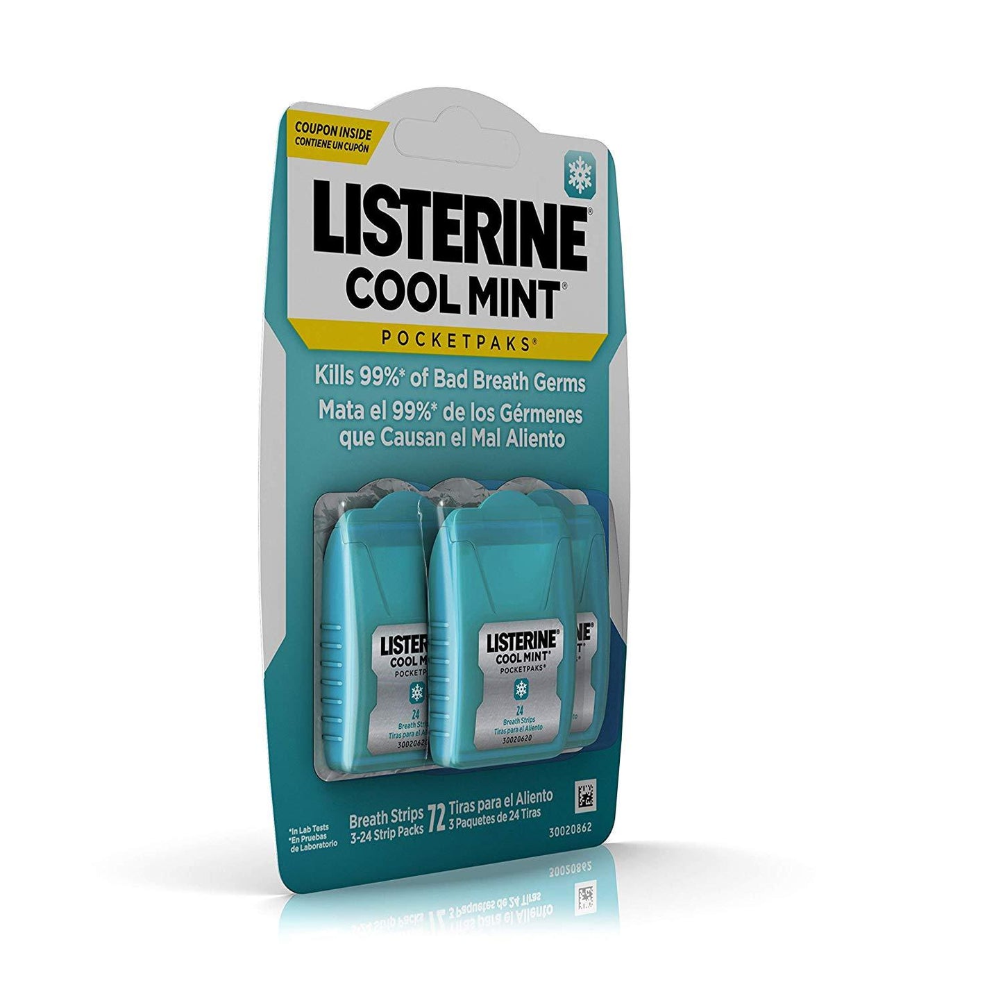 Listerine Cool Mint Pocketpaks Breath Strips Kills Bad Breath Germs, 24-Strip Pack, 3 Pack