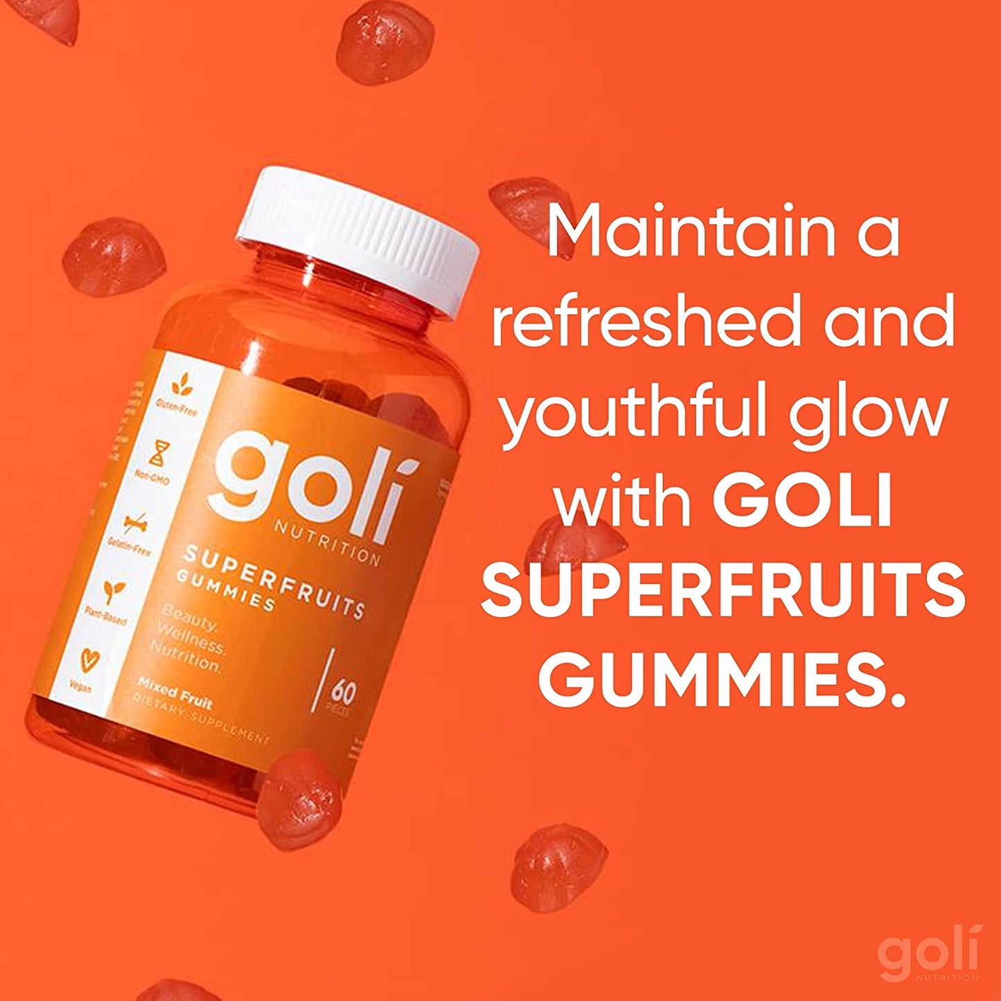 Goli Superfruits Gummy with Collagen, Mixed Fruit, Vegan, Plant-Based, Non-GMO, Gluten-Free & Gelatin Free Multivitamin