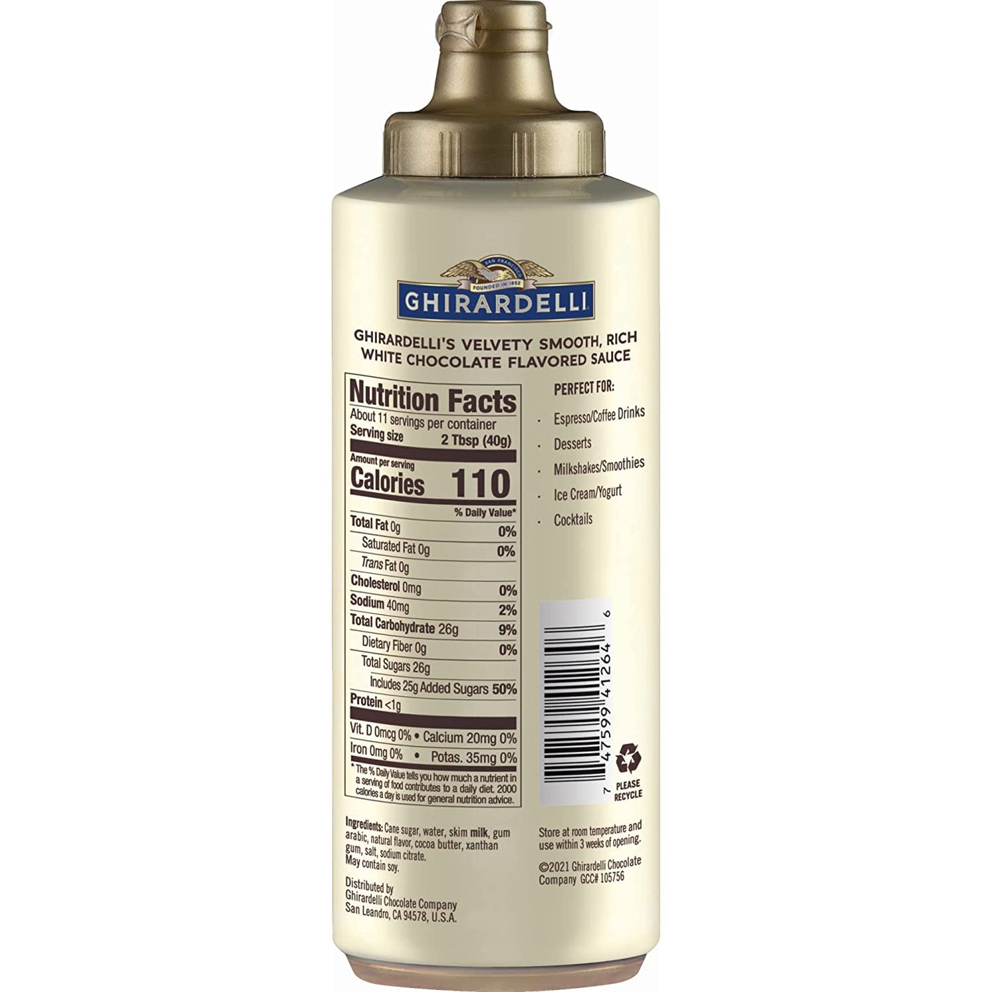 Ghirardelli Chocolate, Vanilla, White Chocolate, Caramel and Sea Salt Caramel Sauces, 16 oz Bottle