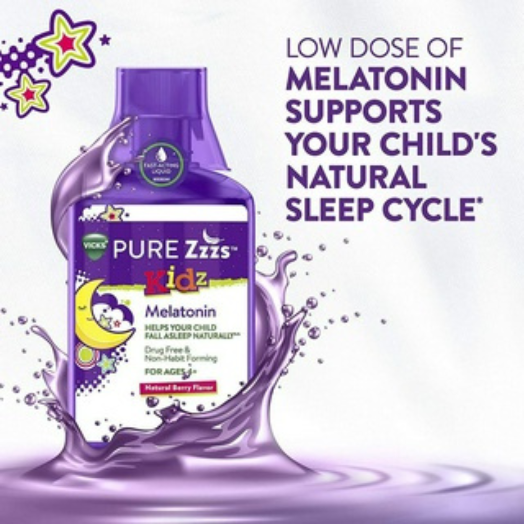 ZzzQuil Pure Zzzs Kidz Liquid Melatonin Nighttime Sleep-aid for Kids & Children 1mg per Serving