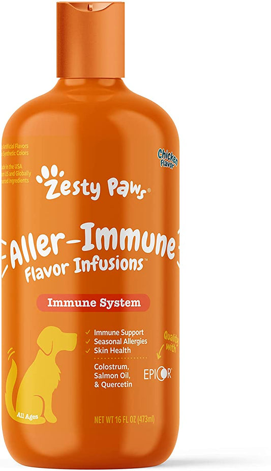 Zesty Paws Allergy & Immune Flavor Infusions for Dogs | Omega 3 Salmon Oil Chicken Flavor - 16 fl oz