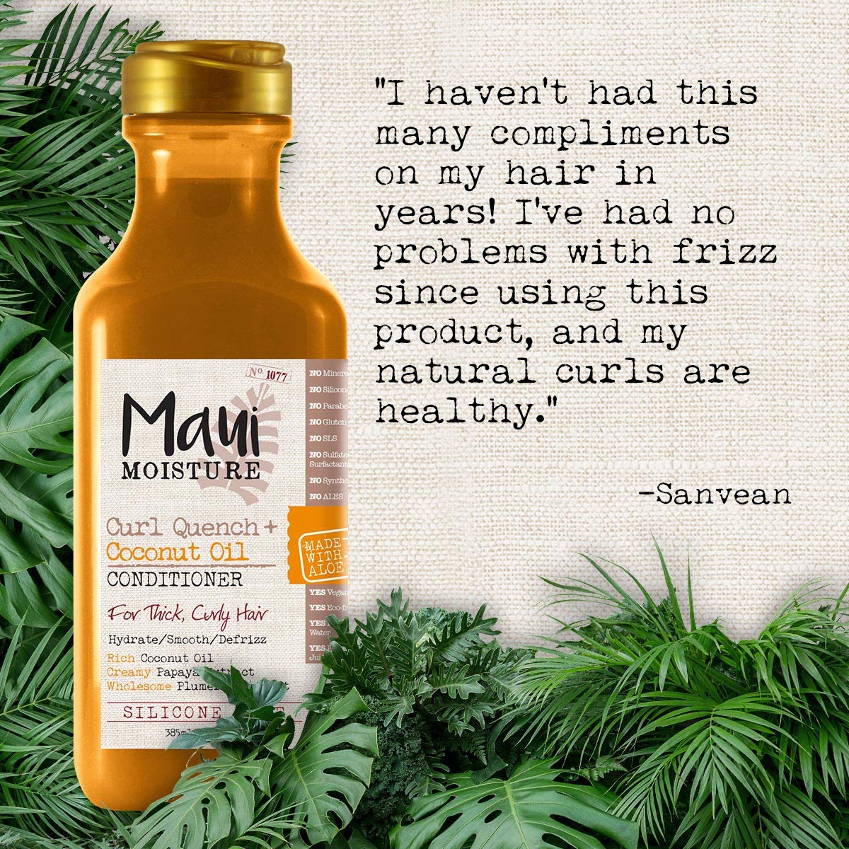 Maui Moisture Curl Quench + Coconut Oil Curl-Defining Anti-Frizz Shampoo to Hydrate and Detangle Tight Curly Hair, Softening Shampoo, Vegan, Silicone- & Paraben-Free, 13 fl oz