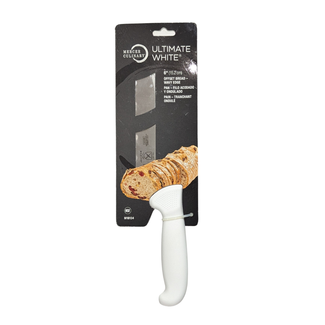 Mercer Culinary Ultimate White Offset Bread/Sandwich Wavy Edge Kitchen Knife, 1 Piece