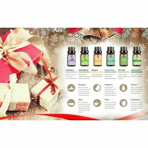 Lagunamoon Pure Essential Oils Top 6 Gift Set Lavender, Orange, Eucalyptus, Lemongrass, Peppermint, Tea Tree (10 mL each) PACKAGING MAY VARY