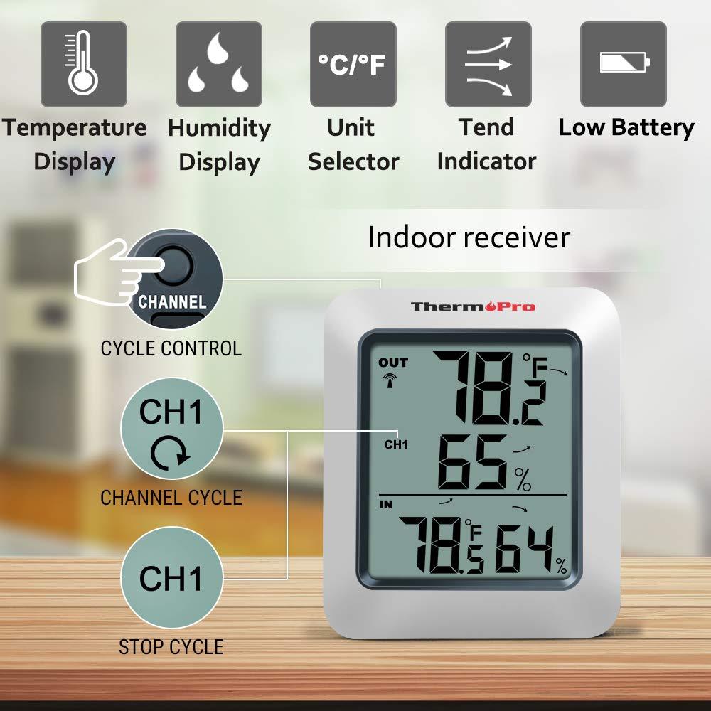 ThermoPro TP-60S Digital Hygrometer Indoor Outdoor Thermometer Humidity Monitor, with Temperature Gauge Meter, Wireless, 200ft/60m Range, Thermometer & Hygrometer