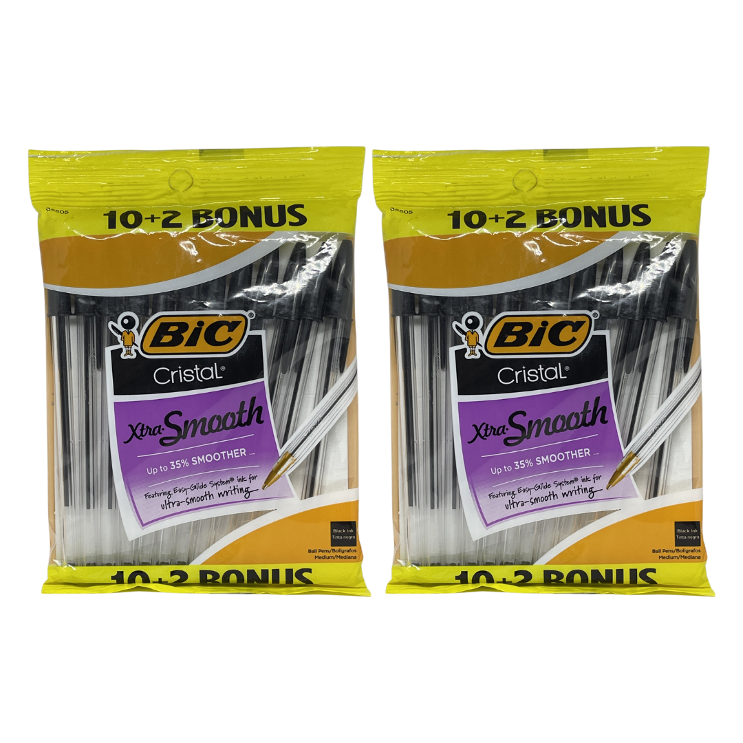 BIC Cristal Xtra Smooth Ball Pens Medium Point (1.0mm), 24 Black Ink (MS24 19715)