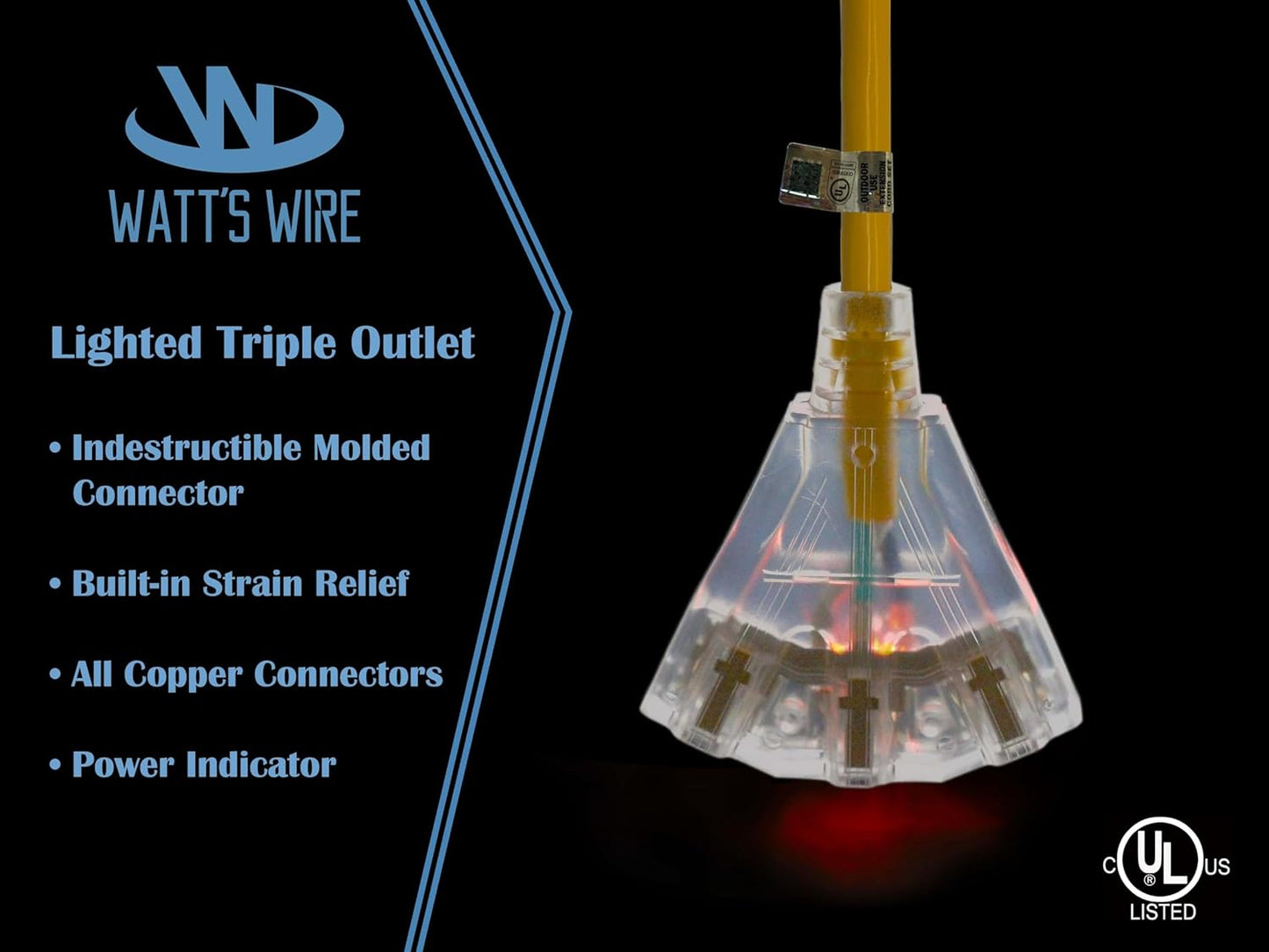 Watt's Wires 12 Gauge Heavy Duty Extension Cord Splitter (2 Ft)