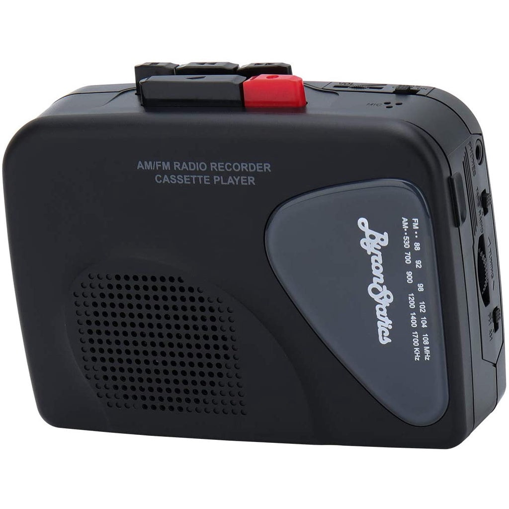 Byron Statics Portable Cassette Player AM/FM Radio Recorder, 2AA Battery/USB Power Supply, Black