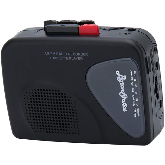 Byron Statics Portable Cassette Player AM/FM Radio Recorder, 2AA Battery/USB Power Supply, Black