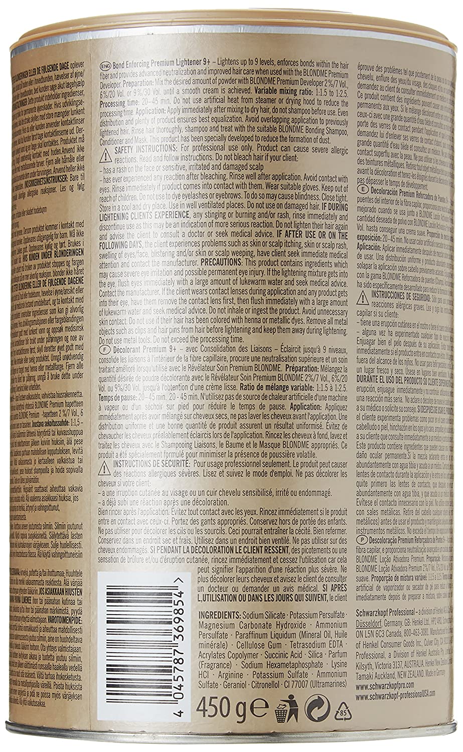 Schwarzkopf Professional BLONDME Bond Enforcing Premium Lightener 9 Powder, 15.8 oz. / 450g