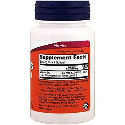 Now High Potency Vitamin D-3 2000 IU, Structural Support 240 Softgels