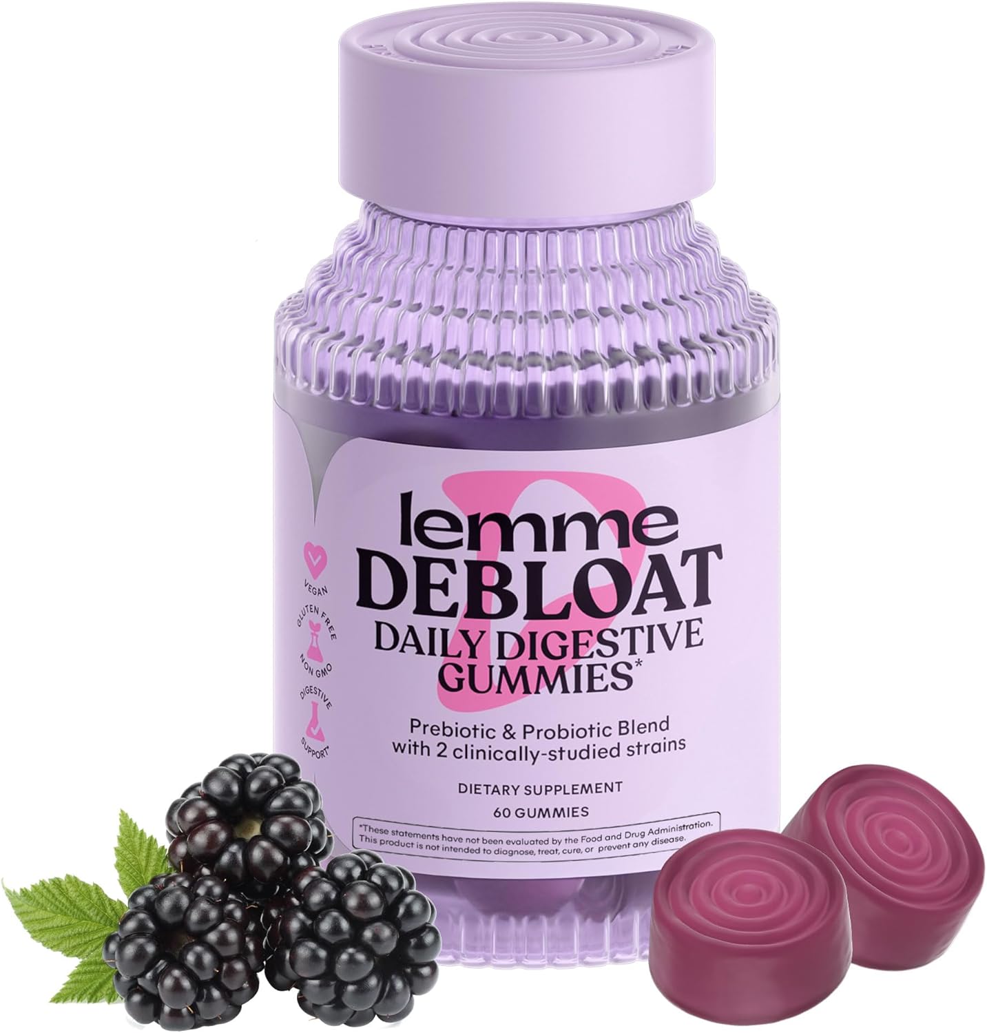 Lemme Debloat Daily Digestive Prebiotic & Probiotic Blend, Blackberry, 60 Gummies