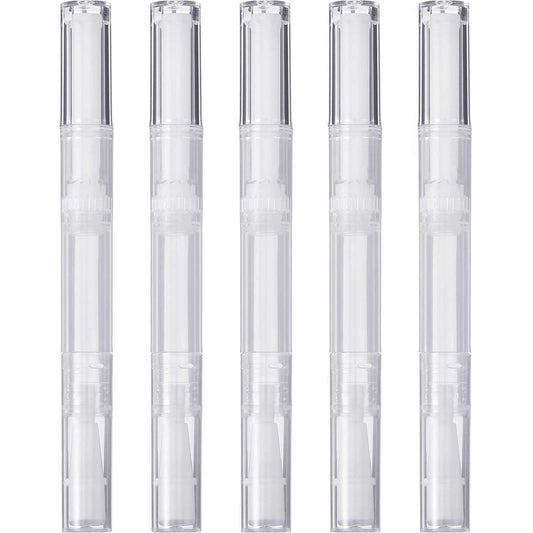 Maxdot 3 ml Empty Nail Oil/Lip Gloss Container Pen with Brush Tip, Transparent, 5 Pieces