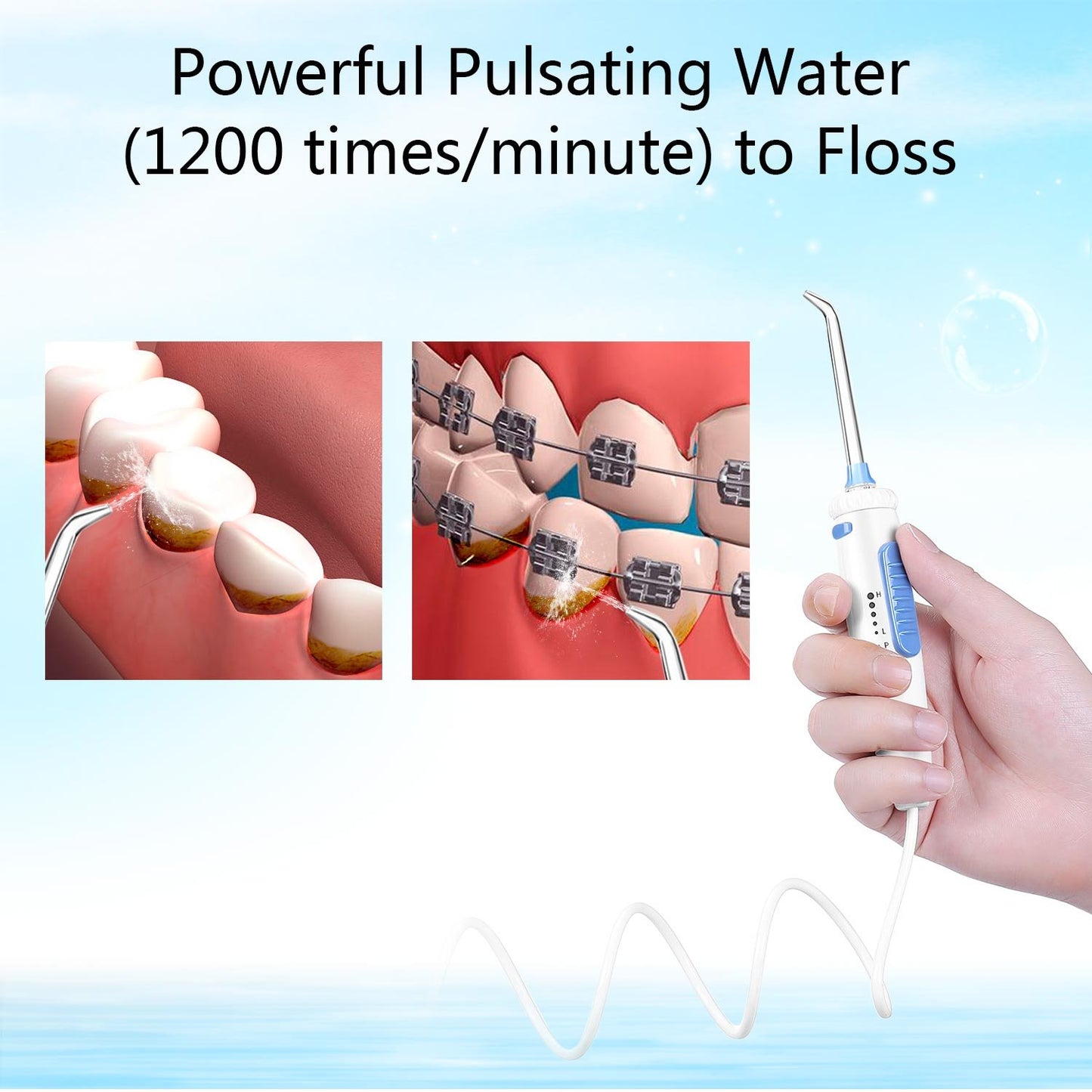 H2ofloss Dental Water Flosser with 12 Multifunctional Tips & 800 ml Capacity, Quiet Design (HF-9 Whisper)