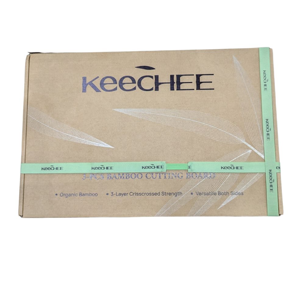 KeeCHEE Bamboo Cutting Board For Kitchen With Deep Juice Grooves & Built-In Handles, 3 Count ( Brown )