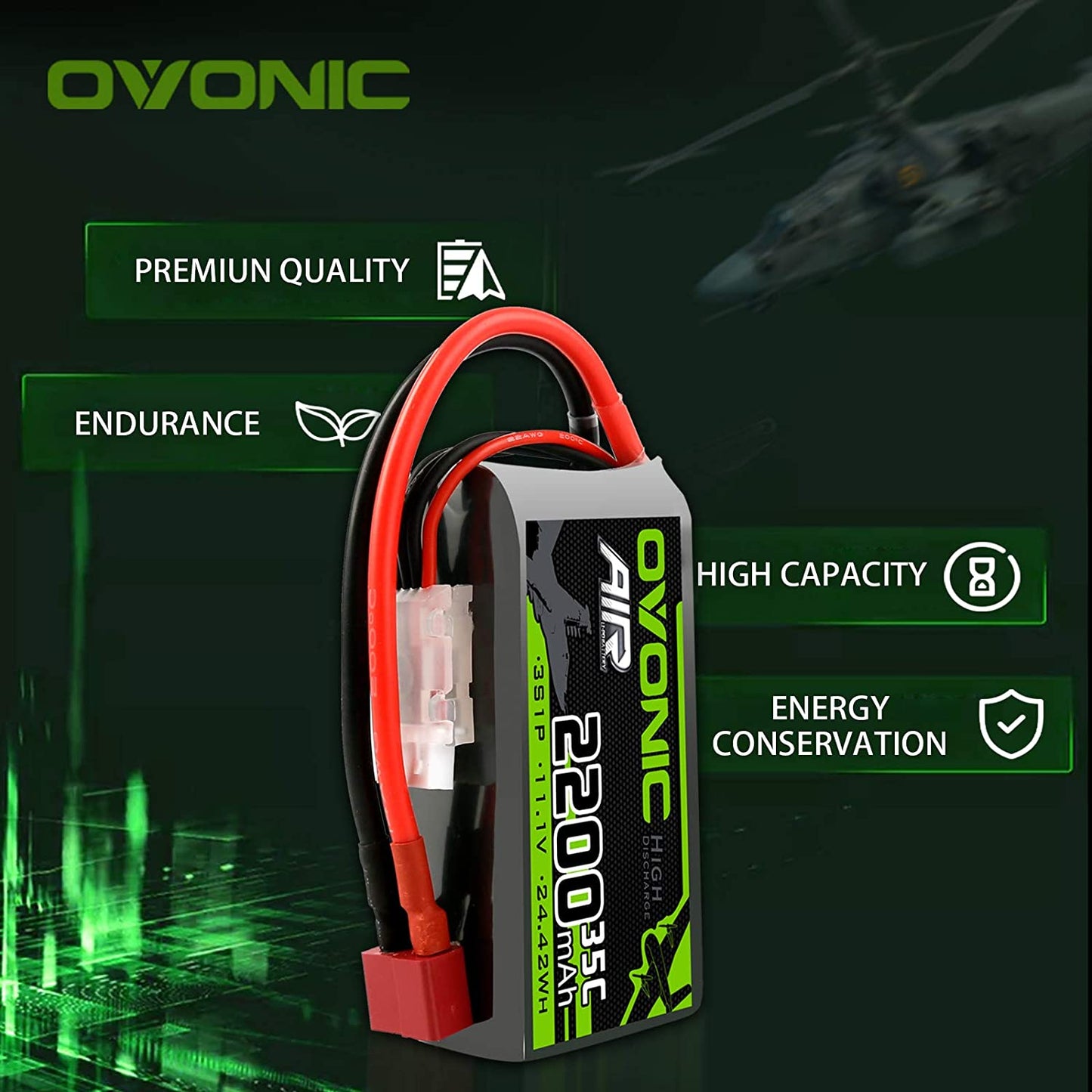Ovonic 3s Lipo Battery 25C 2200mAh 11.1V Lipo Battery with Dean-Style T Connector for Airplane RC Quadcopter Helicopter FPV Drone (2 pack)