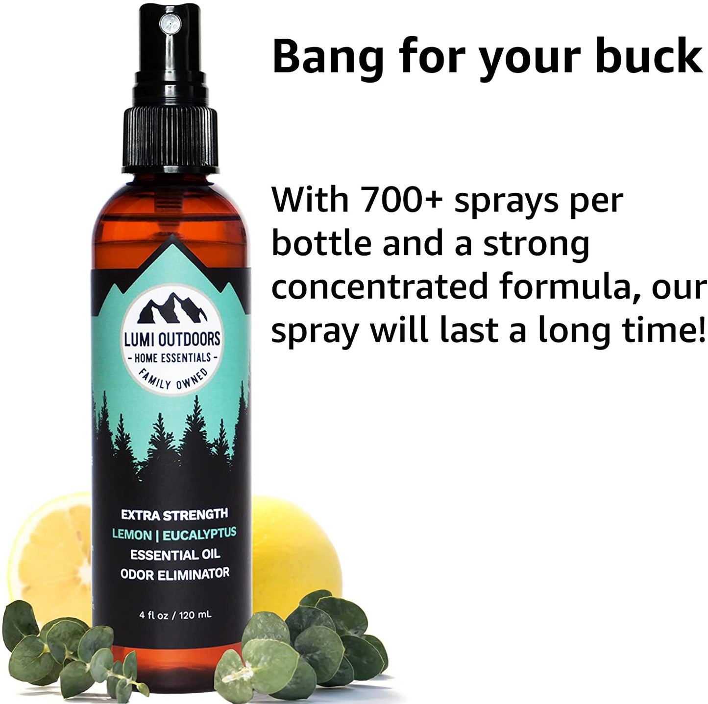 Lumi Outdoors Extra Strength Lemon Eucalyptus Essential Oil Shoe & Foot Odor Eliminator, 4 fl.oz / 120 ml